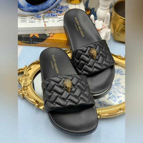 🆕 KURT GEIGER LONDON 🧿 NWOT Meena Eagle Slide, Quilted Black - Sz 38.5 US 8 - Picture 6 of 12